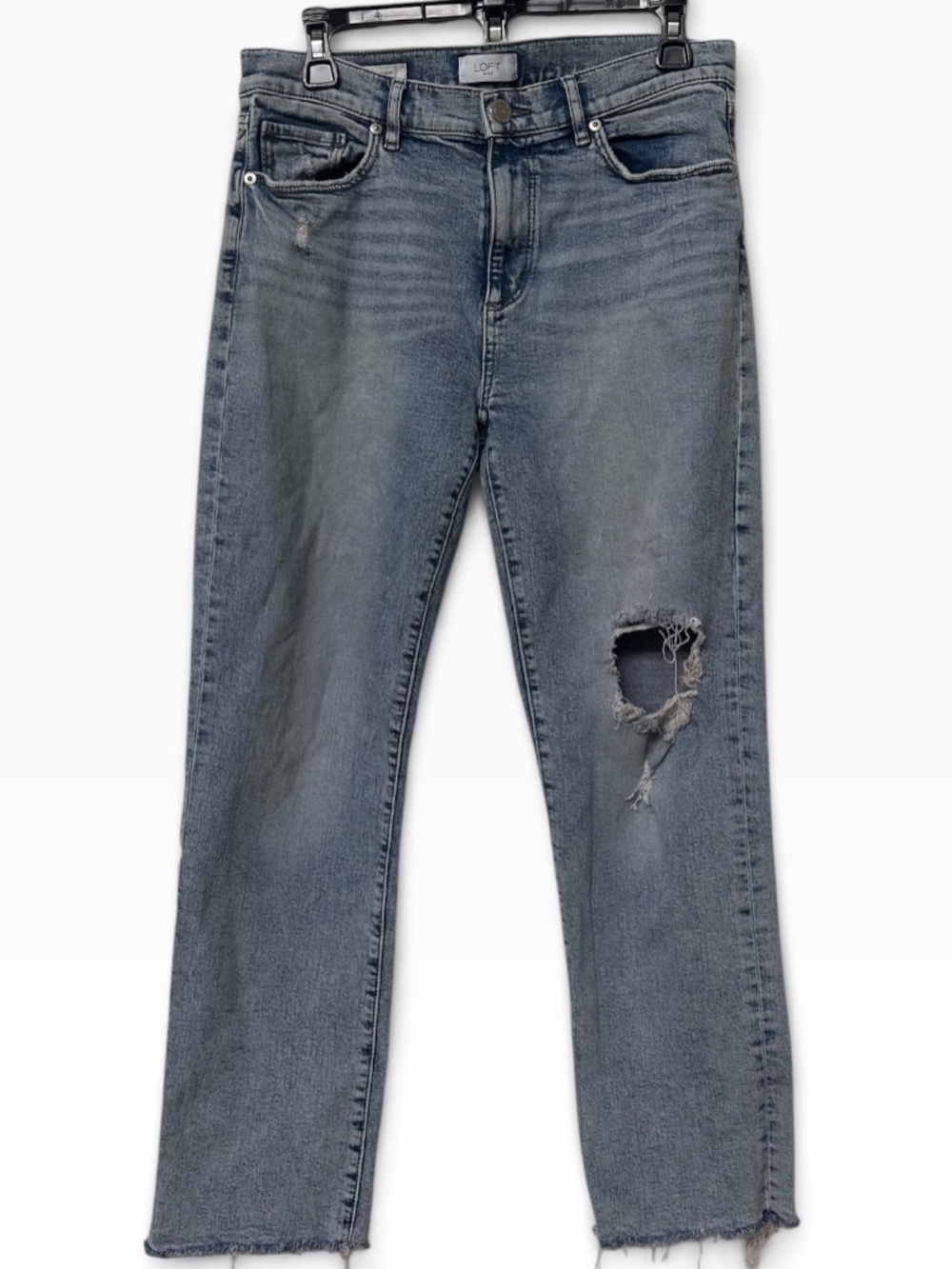 LOFT Light Wash High Rise Raw Hem Straight Leg Jeans Size 6